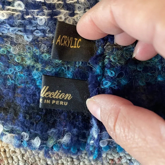 Yemy Collection Alpaca Blend Scarf Luxurious Neck Warmer Artsy Navy Blue White - Picture 4 of 6